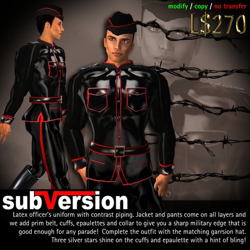 subVersion - Latex Uniform with Garrison Hat in Black with Red Trim