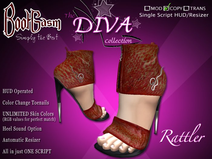 Bootgasm Diva Rattler Red High Heels w/ Toes
