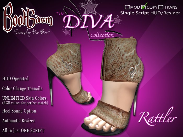 Bootgasm Diva Rattler Tan High Heels w/ Toes