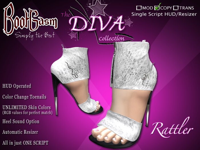 Bootgasm Diva Rattler White High Heels w/ Toes