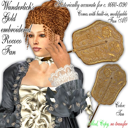 Wunderlich's Tan Gold-embroidered Rococo Fan with AO