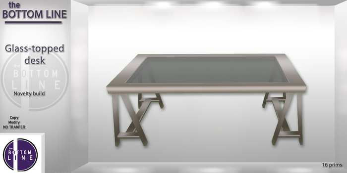 _BL_ Glass-topped desk.
