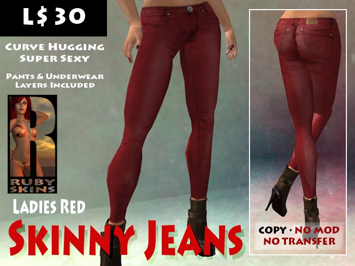 Second Life Marketplace - RUBY Skins Ladies Skinny Jeans RED