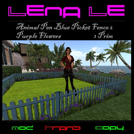Animal Pen Blue Picket Fence 2 & Purple Flowers