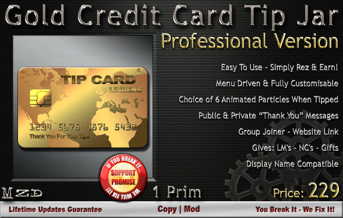 Gold Credit Card Tip Jar - Professional Version