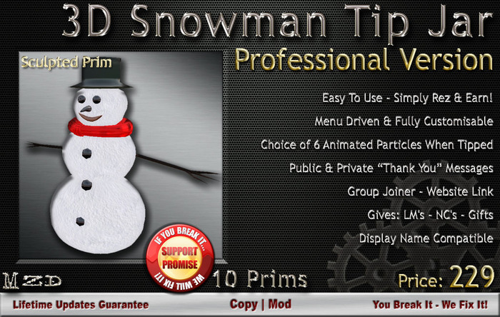Snowman Tip Jar - Professional Version