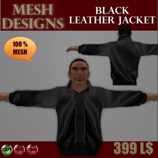 MESH - Black leather jacket rigged 