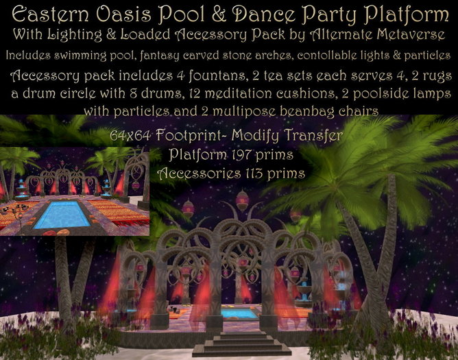 Eastern Oasis Pool Party Platform /Lighting Trees & Accessories