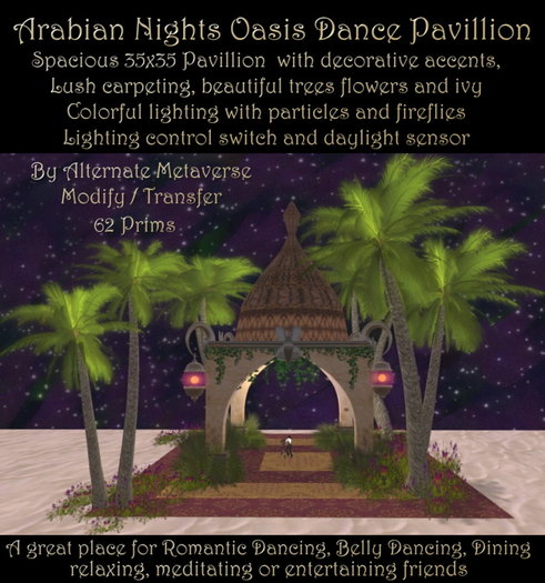 Arabian Nights Oasis Dance Pavilion with Lighting & Trees 
