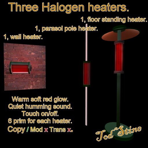 Second Life Marketplace patio heater,garden heater, Three Halogen