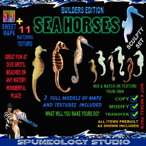 SCULPTED SEA HORSES WITH UV MAPS AND TEXTURE