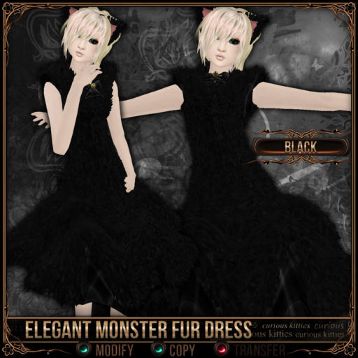 [Mesh] =^.^= Curious Kitties - Elegant Monster Fur Dress - Black