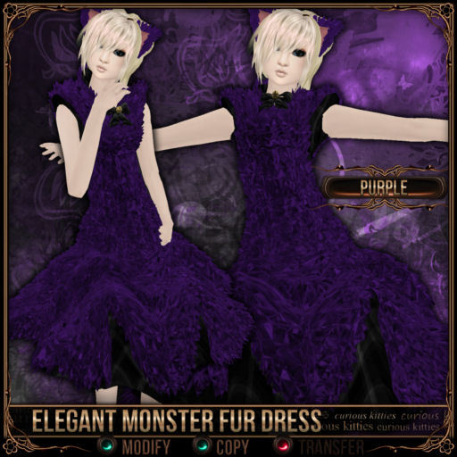 [Mesh] =^.^= Curious Kitties - Elegant Monster Fur Dress - Purple