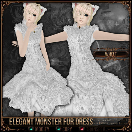[Mesh] =^.^= Curious Kitties - Elegant Monster Fur Dress - White