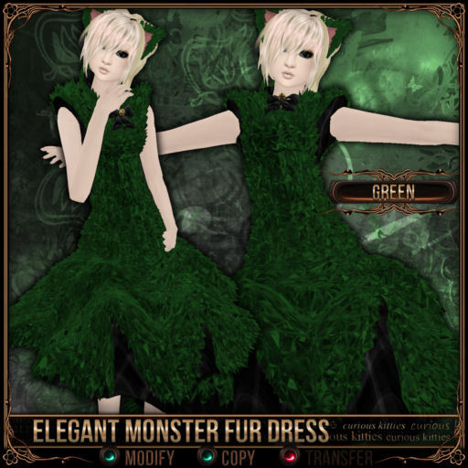 [Mesh] =^.^= Curious Kitties - Elegant Monster Fur Dress - Green