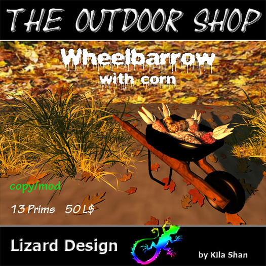 Wheelbarrow with corn for Autumn/Halloween decoration