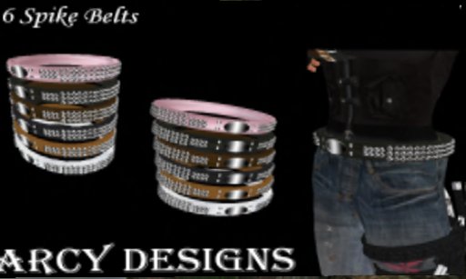 6 SPike Belts, black, brown, dirt, old leather, pink, white