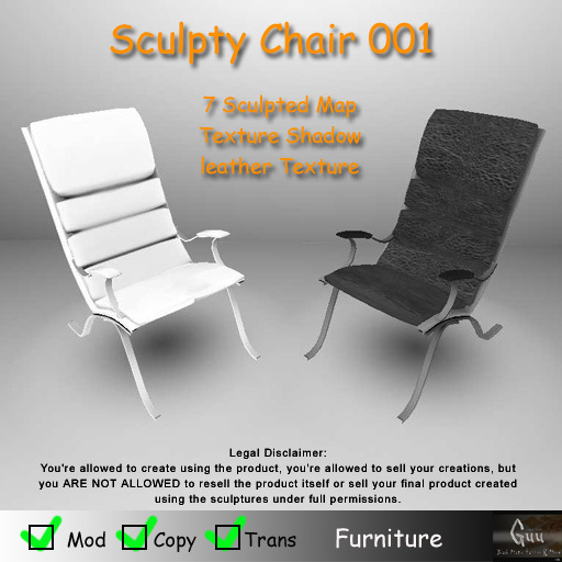 -=((Guu))=- Sculpty Chair 001 Furniture [BOXED]  SCULPT MAP FULL PERMS 