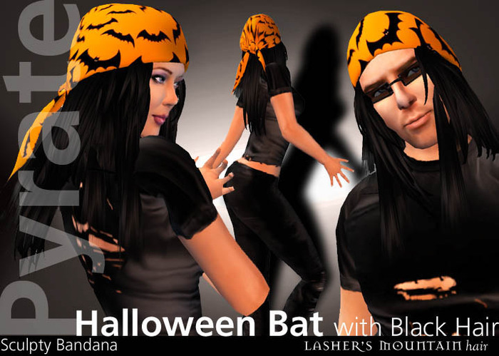 Halloween Bat Pyrate - Black Hair & Bandanna Unisex
