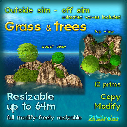 GRASS & TREES sculpted outside sim off sim - sculpted low prim, copy, full modify, resizable up to 64m,+ waves, shrubs