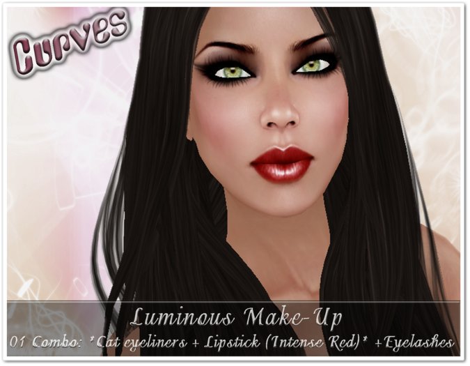 [Curves] Luminous Make-Up: 01 combo (Cat eyeliners + Intense Red Lipstick) + Eyelashes *Omega MakeUp*