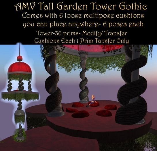 AMV Tall Garden Tower w 6 Multipose Menu Cushions Gothic