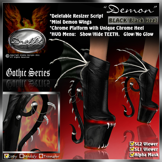 Halloween Sale* !Drakke! "Demon" Ankle Boot(Black with 10 inch Ultra Platform Gloss Black Stiletto)~Alpha Masks Included