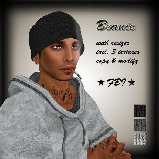 *FBI* beanie cap hat black & gray