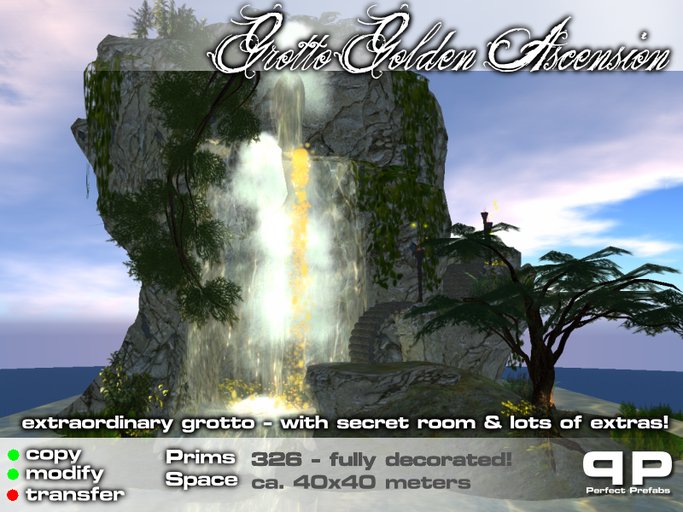Grotto Golden Ascension ~by Siss - Large Cave with Waterfall
