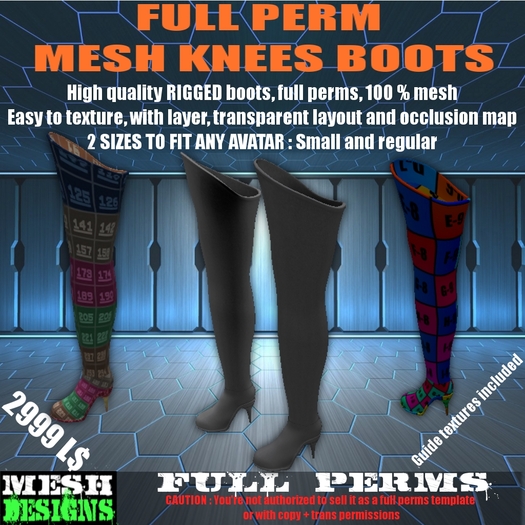 MESH - FULL PERMS KNEES BOOTS - Rigged and ready to texture