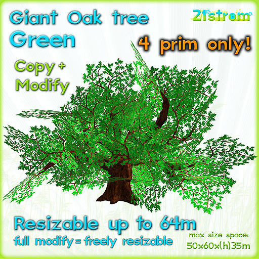 Giant Oak GREEN - 4 prim fully sculpted tree, copy, full modify, resizable up to 64m - magic tree, fantasy tree, XL tree