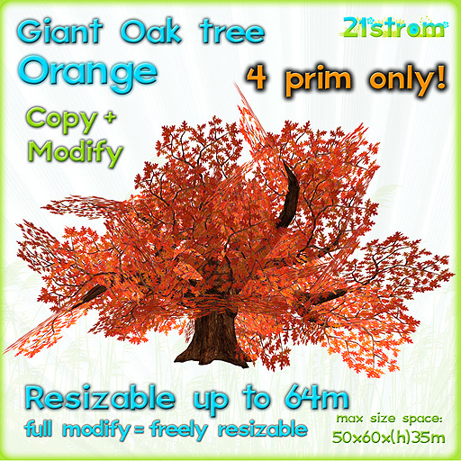 Giant Oak ORANGE 4 prim fully sculpted tree, copy, full modify, resizable up to 64m - magic tree, fantasy tree, XL tree