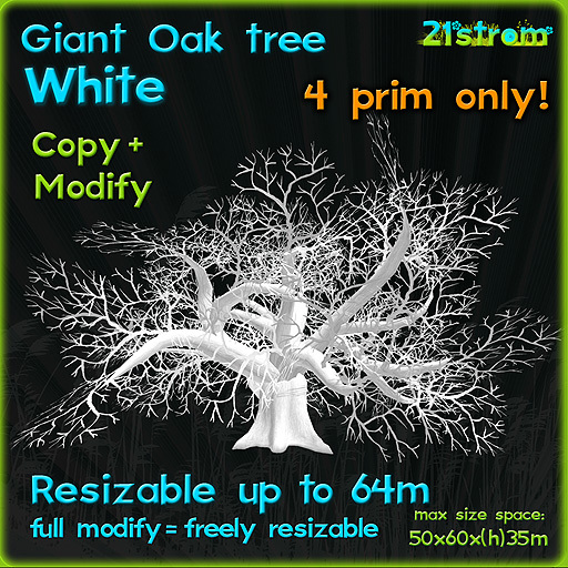 Giant Oak WHITE - 4 prim fully sculpted tree, copy, full modify, resizable up to 64m - magic tree, fantasy tree, XL tree