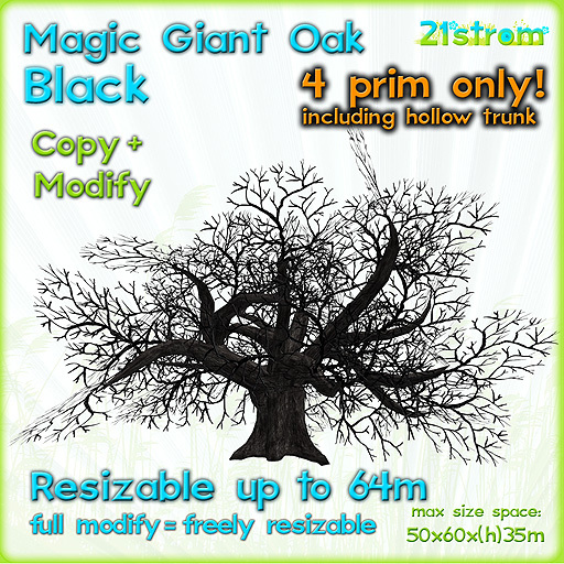 Magic Giant Oak BLACK - 4 prim fully sculpted tree, copy, full modify, resizable up to 64m - fantasy tree, treehouse
