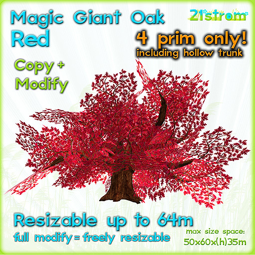 Magic Giant Oak RED - 4 prim sculpted treehouse, copy, full modify, resizable up to 64m - fantasy tree
