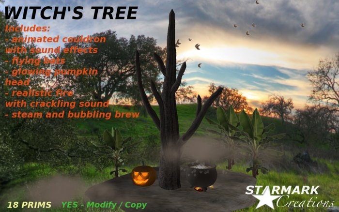 NO lag WITCH'S TREE and CAULDRON with MANY special effects  from STARMARK CREATIONS 