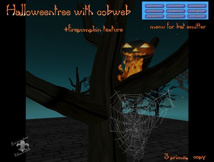 Halloween-tree, cobweb, firepumpkin +bat emitter-T