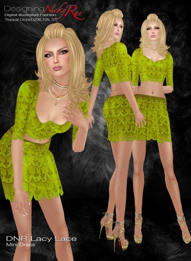 *DNR*Lacy Lace Mini Dress Olive
