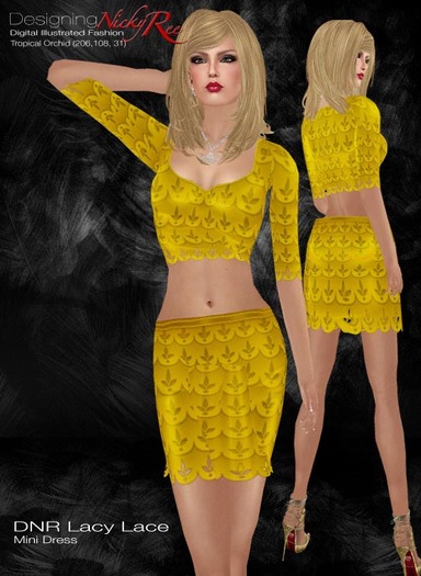 *DNR*Lacy Lace Mini Dress Yellow