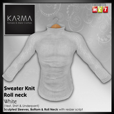 Karma - Roll Neck White Jumper Knit  with Sculpted Sleeves, Bottom & Roll Neck