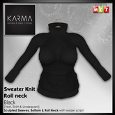 Karma - Roll Neck Black Jumper Knit with Sculpted Sleeves, Bottom & Roll Neck (F)