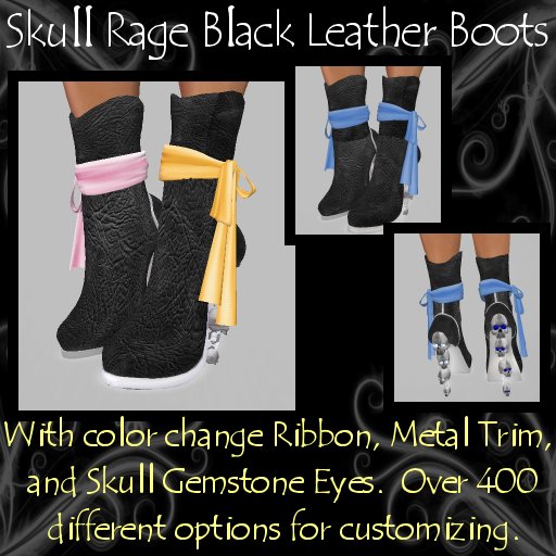 Skull Rage Black Leather Boots
