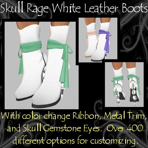 Skull Rage White Leather Boots