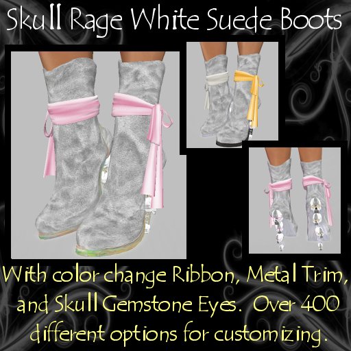 Skull Rage White Suede Boots