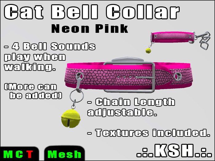 *KSH* Cat Bell Collar w/ Chain (Pink)