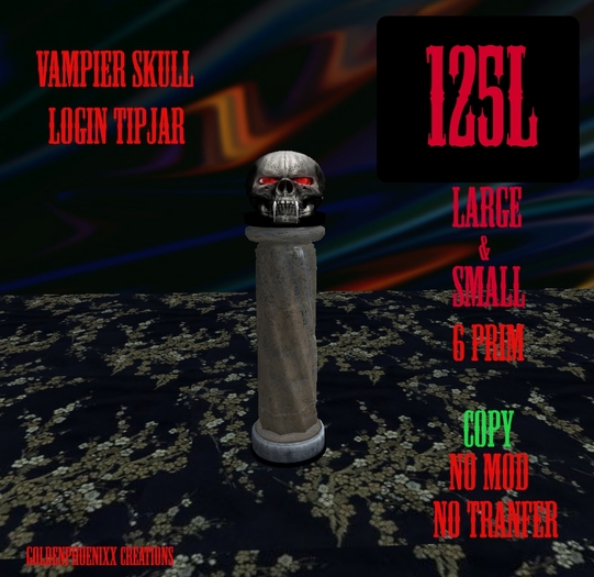 Vampire Skull LOGIN TIPJAR on pedestal