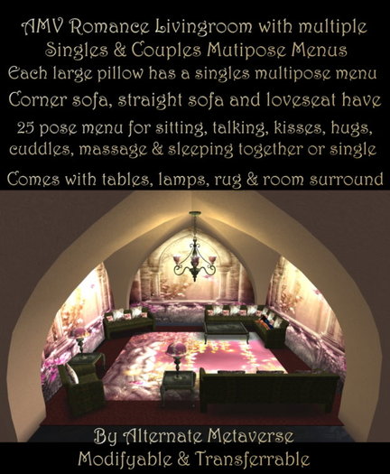 AMV Complete Romance Livingroom Set multipose couples & singles 