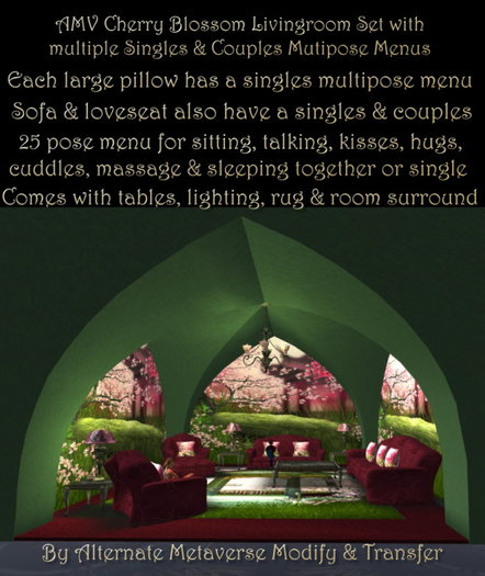 AMV Complete Cherry Blossom Livingroom Set multipose couples & singles 