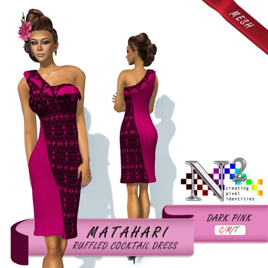 Mesh Ruffled Cocktail Dress - Matahari - Dark Pink