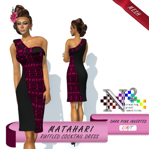 Mesh Ruffled Cocktail Dress - Matahari - Dark Pink Inverted